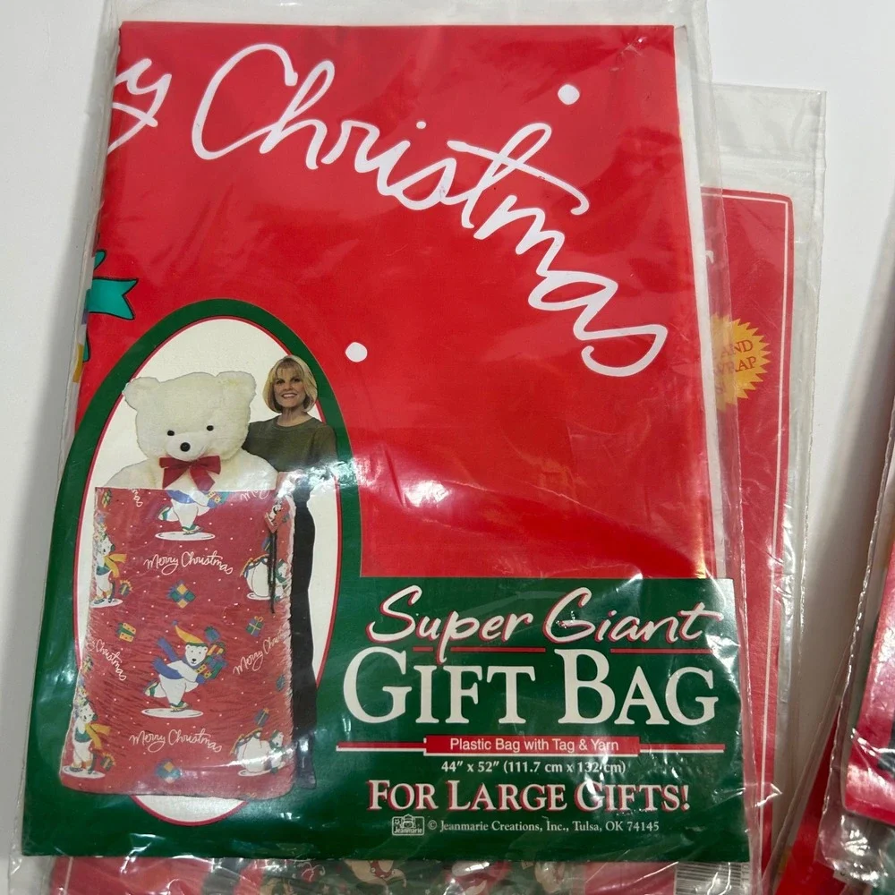 5 Jeanmarie Creations Vintage Christmas Giant Gift Bags Large Plastic Lot 1993